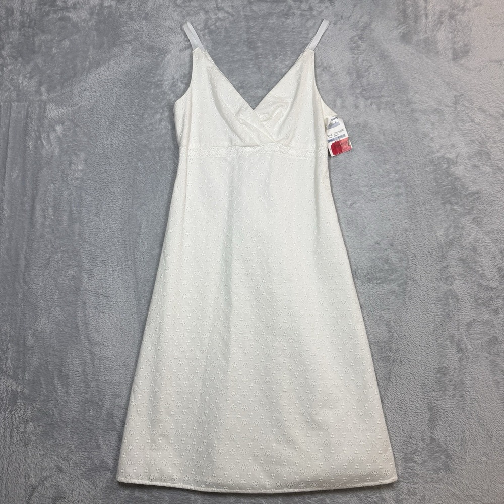 Phoebe Dress Womens 6 White Eyelet Dress Spaghetti Strap Embroidered Floral